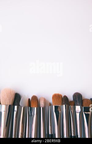 Makeup brushes set on white background  is ready for a your text Stock Photo