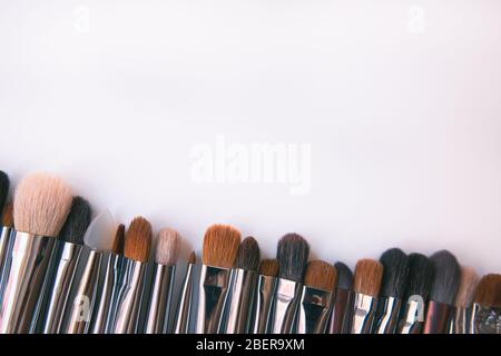 Makeup brushes set on white background  is ready for a your text Stock Photo