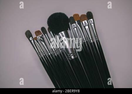 Makeup brushes set on white background  is ready for a your text Stock Photo