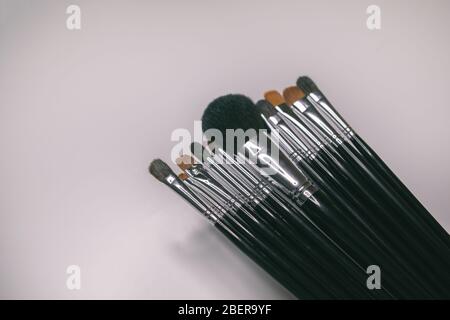 Makeup brushes set on white background  is ready for a your text Stock Photo