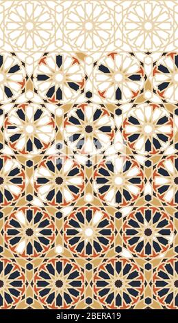 Morocco arabesque vector border, pattern. Geometric border pattern with color arabesque disintegration Stock Vector