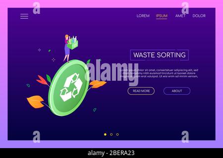 Waste sorting - modern colorful isometric vector web banner Stock Vector