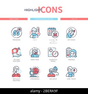 Coronavirus disease - colorful line design style icons Stock Vector