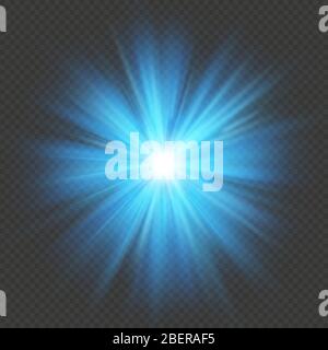 Blue glow star burst flare explosion light effect. Isolated on transparent background. EPS 10 Stock Vector