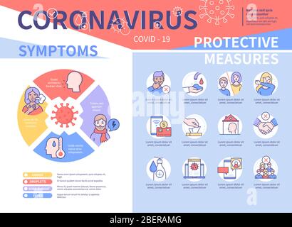 Coronavirus symptoms and preventive measures colorful poster Stock Vector