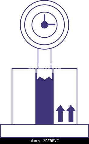 delivery cardboard box in weight scale logistic isolated icon vector illustration line style Stock Vector