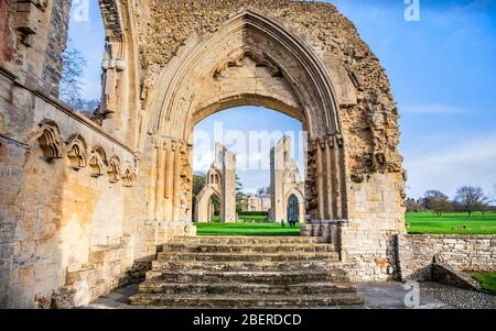 The ruined arches of Glastonbury Abbey, Somerset, England Stock Photo