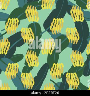 banana fruits and leaves seamless vector pattern Stock Vector