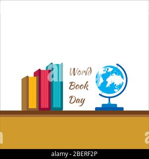 World book day illustration vector. Flat illustration of world book day with world globe Stock Vector