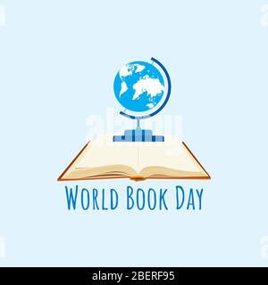 World book day illustration vector. Flat illustration of world book day with world globe on open book Stock Vector