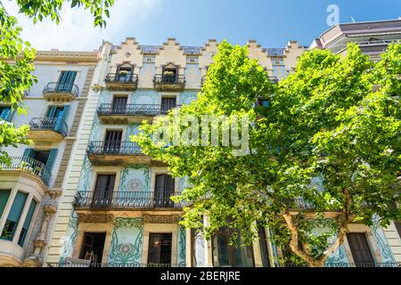 Detail Of Beautiful Facade Building Architecture In City Of Barcelona, Spain Stock Photo