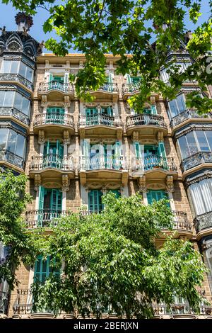 Detail Of Beautiful Facade Building Architecture In City Of Barcelona, Spain Stock Photo