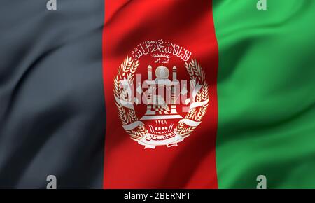 Flag of Afghanistan blowing in the wind. Full page Afghani flying flag. 3D illustration. Stock Photo