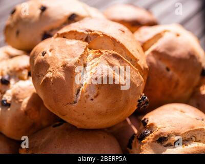 Home made hot cross buns Stock Photo