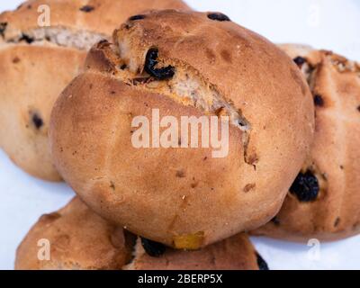Home made hot cross buns Stock Photo