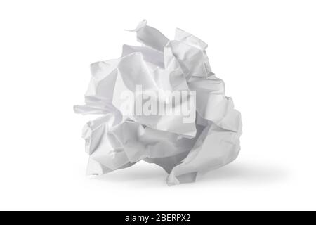 Crumpled clean white paper sheet isolated on white Stock Photo