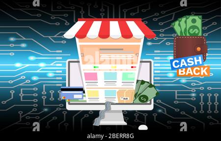 online digital store is available on all platform with cashback and payment mode Stock Vector