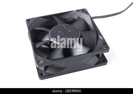 Black plastic cooler for computer unit isolated on white background Stock Photo