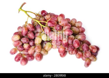 Ripe bunch of pink grapes isolated on white background Stock Photo