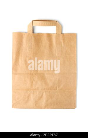Disposable paper bag closeup isolated on white background Stock Photo
