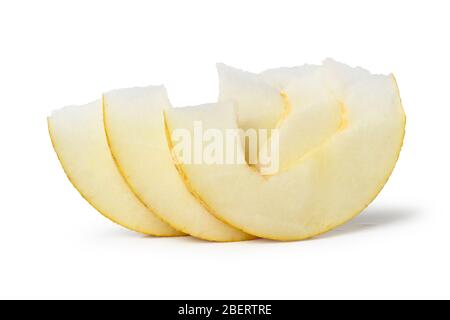 Juicy pieces of melon close-up isolated on a white Stock Photo