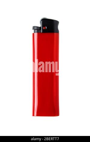 Red plastic gas lighter isolated on white background Stock Photo