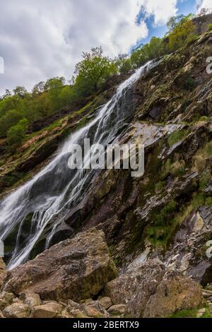Panoramic view of the Powerscourt Waterfall, Ireland's highest waterfall at the foothills of the Wicklow Mountains in Ireland. Stock Photo