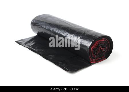 Roll of black plastic garbage bags isolated on a white background Stock Photo