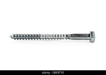 Long screw with turnkey hexagon isolated on white Stock Photo