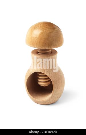 Wooden clamp for cracking nuts isolated on white background Stock Photo
