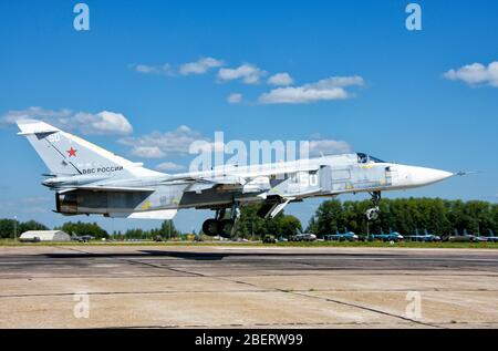 Russian Air Force Su-24 landing at Dyagilevo Air Base, Russia. Stock Photo