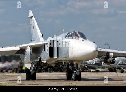 Russian Air Force Su-24 taxiing at Dyagilevo Air Base, Russia. Stock Photo