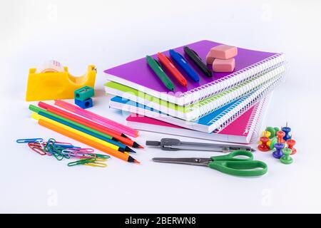 School and office supplies on white background Stock Photo