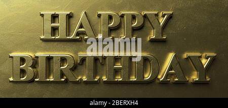 Happy birthday wishes. Inflated letters gold color text on luxury golden background. Message in greeting card. 3d illustration Stock Photo