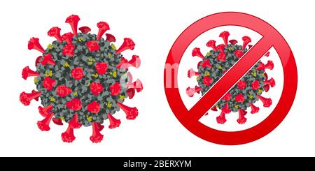 Coronavirus cell with red prohibit sign isolated Stock Vector