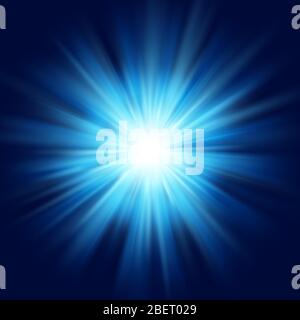 Deep blue glow star burst flare explosion transparent light effect. EPS 10 Stock Vector