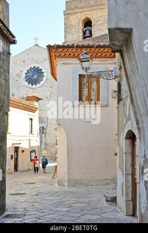 A narrow street between the old houses of Acerenza, a rural village in the Basilicata region, Italy Stock Photo