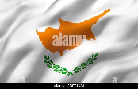 Flag of Cyprus blowing in the wind. Full page Cypriot flying flag. 3D illustration. Stock Photo