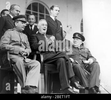 Roosevelt, Stalin and Churchill meeting at the Tehran Conference in 1943. Stock Photo