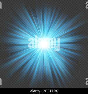 Blue glow star burst flare explosion light effect. Isolated on transparent background. EPS 10 Stock Vector