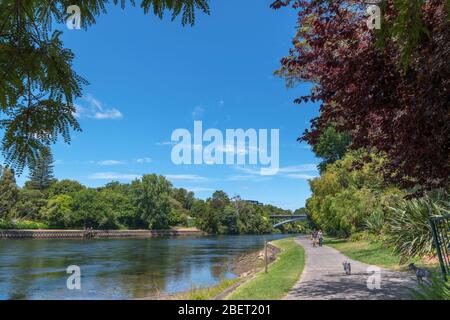 Footpath along the banks of the Waikato River, Hamilton, New Zealand Stock Photo