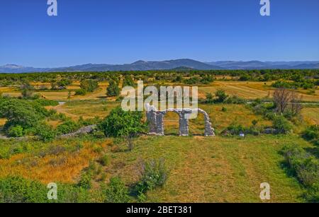 Aerial view of the Burnum Roman remains near, Oklaj, Croatia Stock Photo