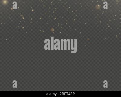 Glitter particles overlay effect. Gold glittering star dust sparkling particles on transparent background. EPS 10 Stock Vector