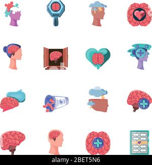 set of icons mental health on white background vector illustration design Stock Vector