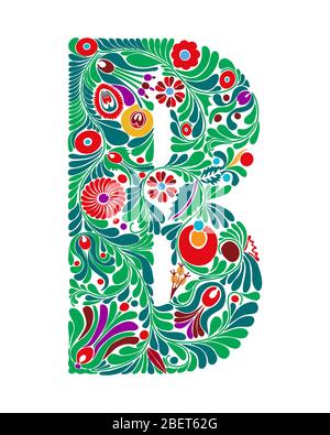 Capital letter B made with leaves and flowers Stock Vector