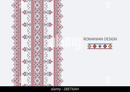 Decorative ornament with traditional Romanian design, seamless vectical border Stock Vector
