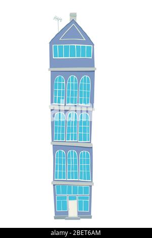 Vector cartoon facade of a purple house in the traditional Dutch style over white background Stock Vector