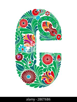 Capital letter C made with leaves and flowers Stock Vector