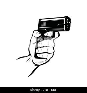 Gun in hand. Shooter sketch vector illustration Stock Vector