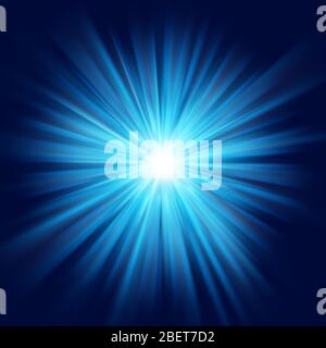 Deep blue glow star burst flare explosion transparent light effect. EPS 10 Stock Vector